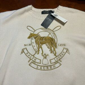 Ralph Lauren Beige Sweater with Gold Horse Motif